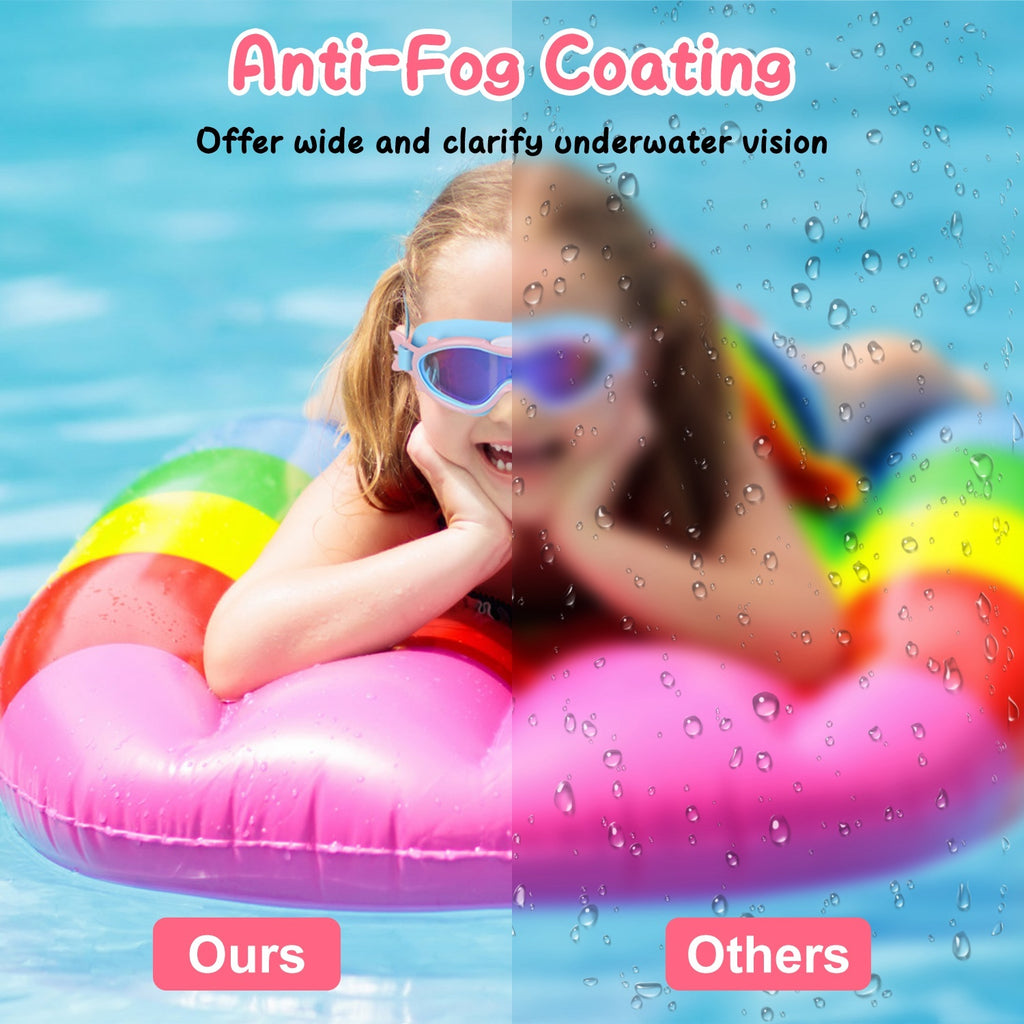 Kids Swim Goggles With Ear Plugs UV Protection Anti-Fog Leak Proof Wide View