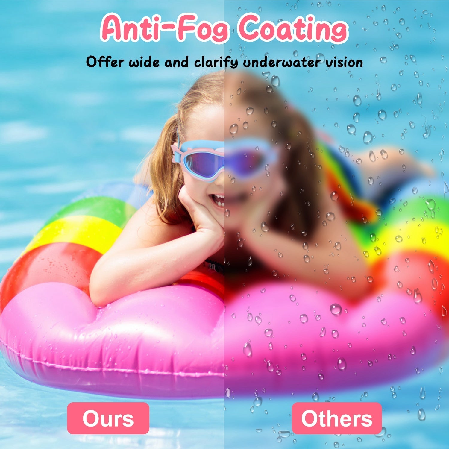 Kids Swim Goggles With Ear Plugs UV Protection Anti-Fog Leak Proof Wide View