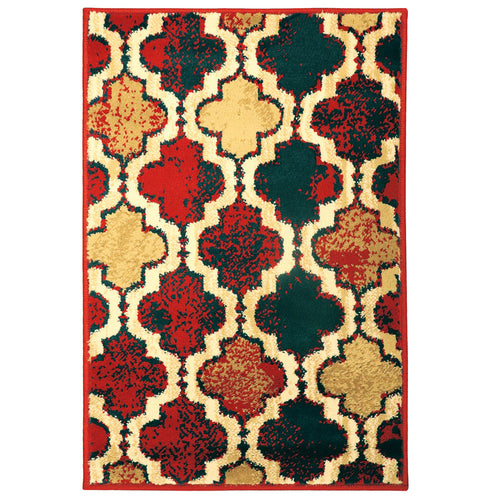 2' X 3' Red Blue Quatrefoil Power Loom Distressed Stain Resistant Area Rug-1