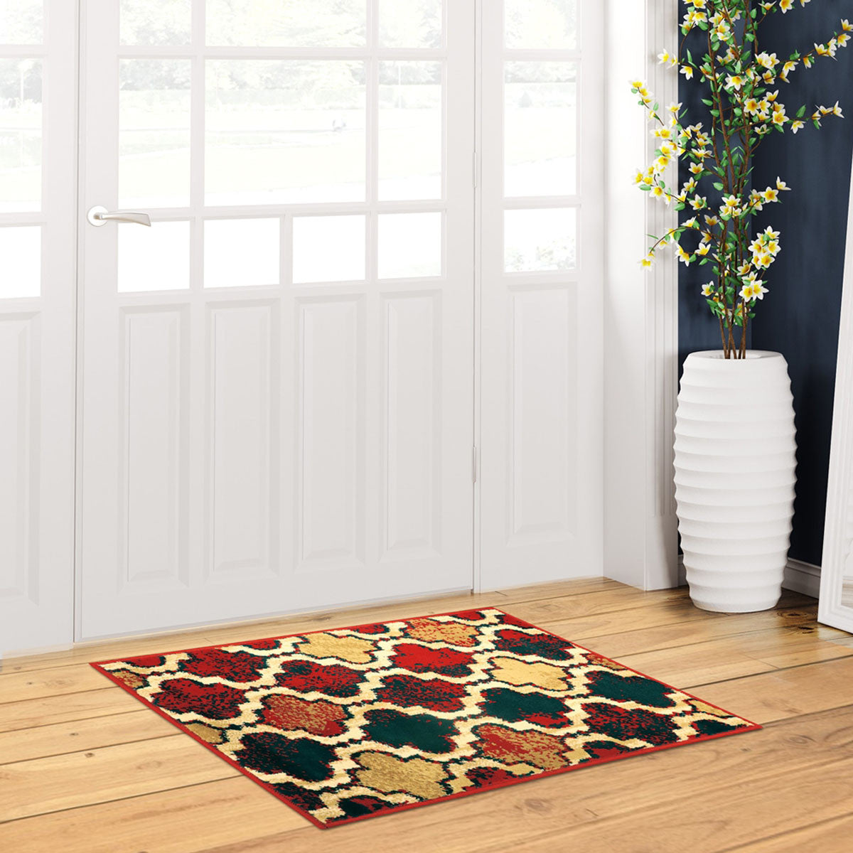 2' X 3' Red Blue Quatrefoil Power Loom Distressed Stain Resistant Area Rug-3