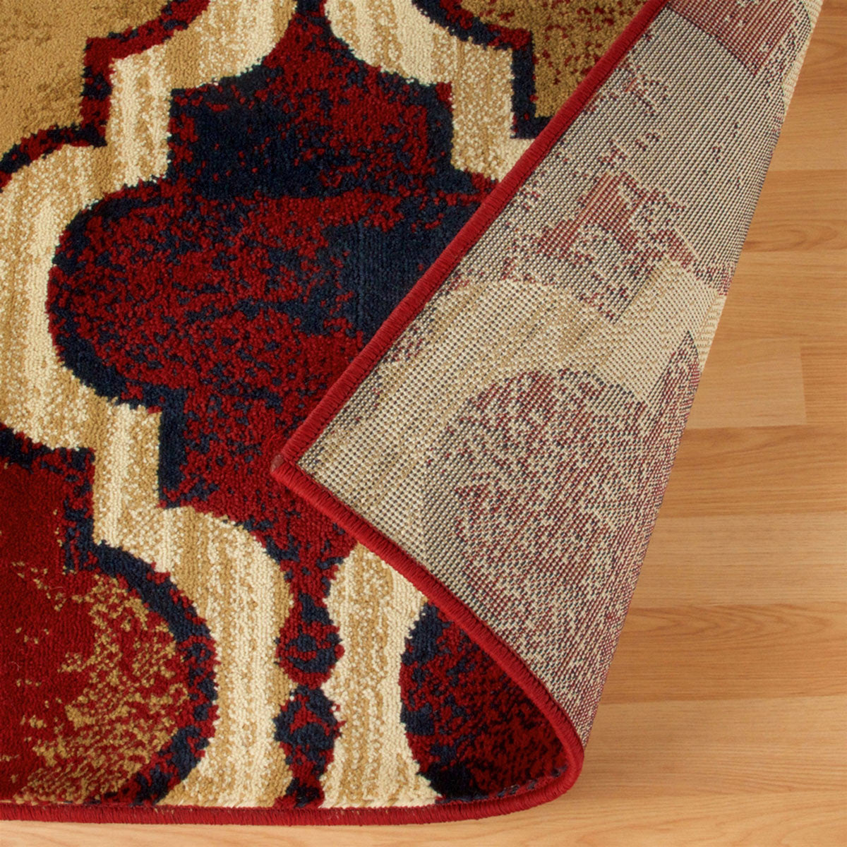 2' X 3' Red Blue Quatrefoil Power Loom Distressed Stain Resistant Area Rug-4