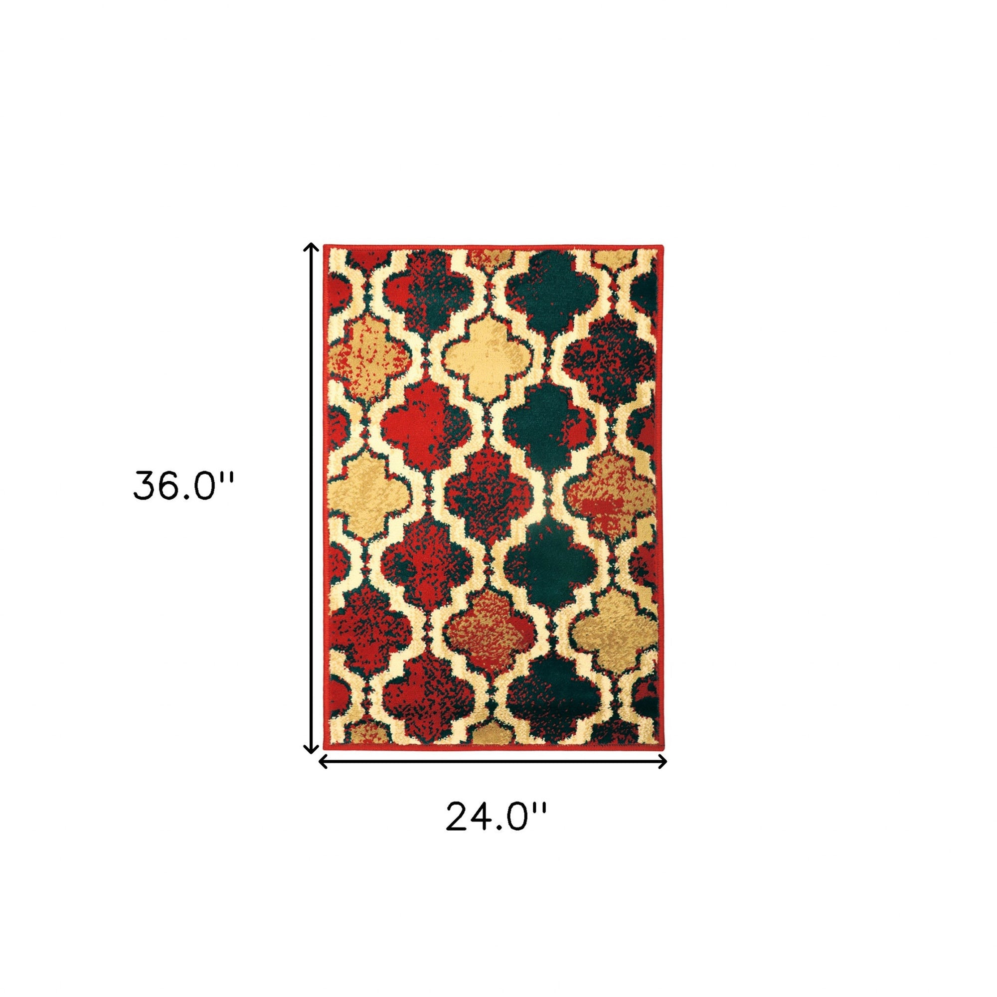 2' X 3' Red Blue Quatrefoil Power Loom Distressed Stain Resistant Area Rug-2