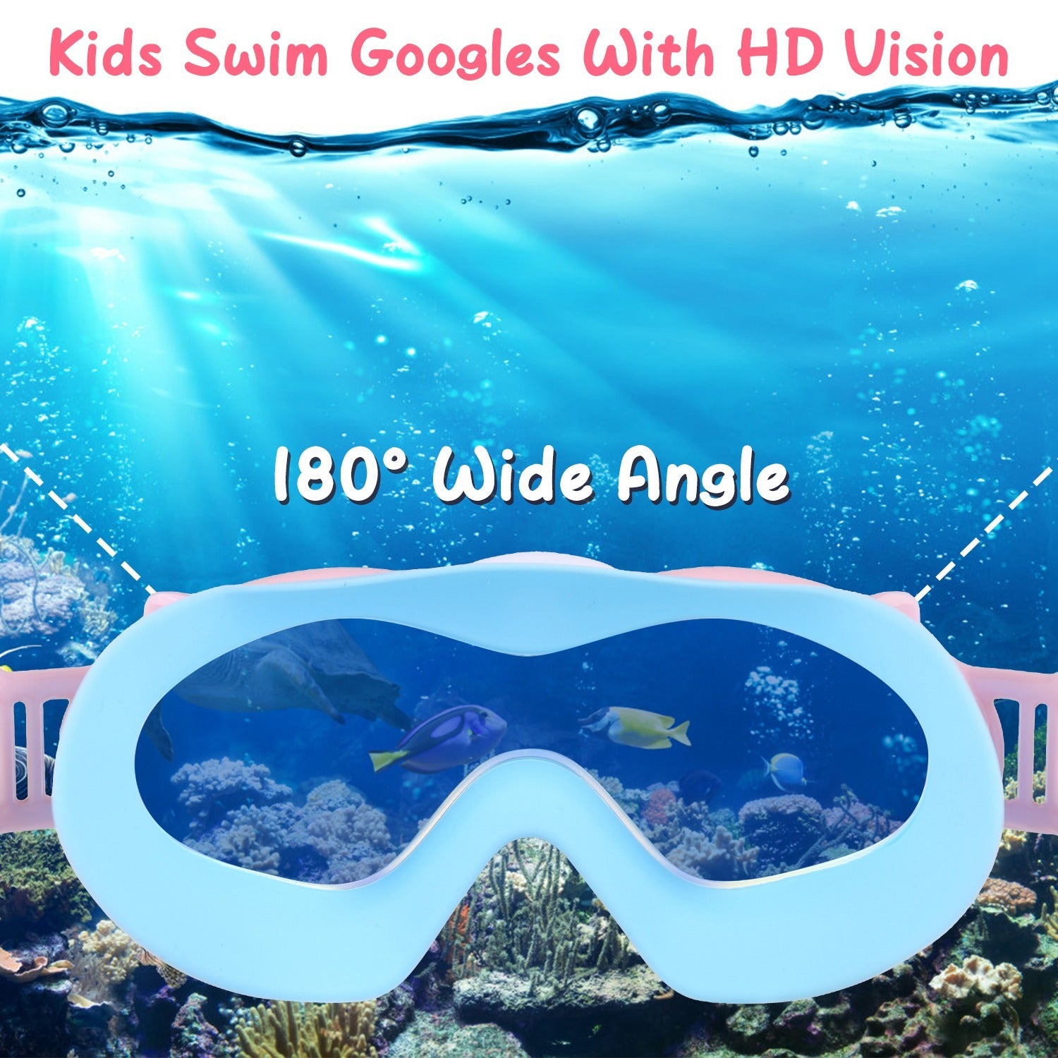 Kids Swim Goggles With Ear Plugs UV Protection Anti-Fog Leak Proof Wide View