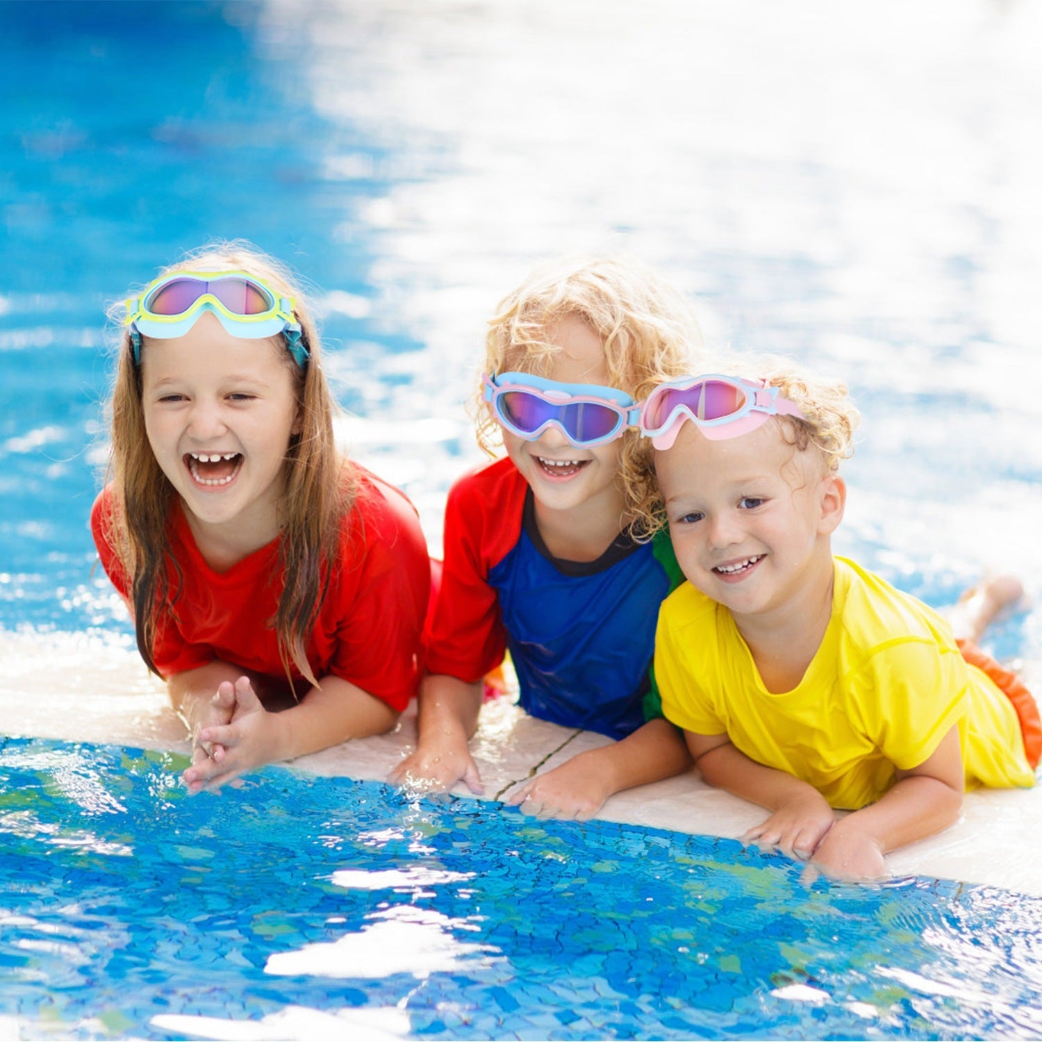 Kids Swim Goggles With Ear Plugs UV Protection Anti-Fog Leak Proof Wide View